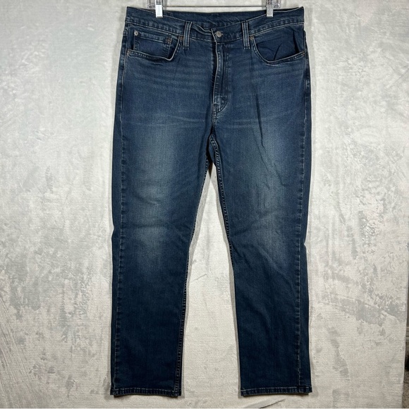 Levis 514 Jeans Mens 36x32 Blue Dark Wash Cotton Straight Fit Denim Workwear - Picture 1 of 15